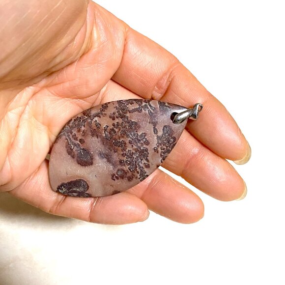 Leaf Shape Cherry Blossom Dendritic Jasper Pendant, Large Genuine Gemstone - Picture 11 of 11